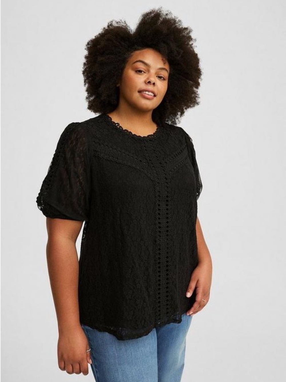 Black, lacy Torrid blouse, sz 00